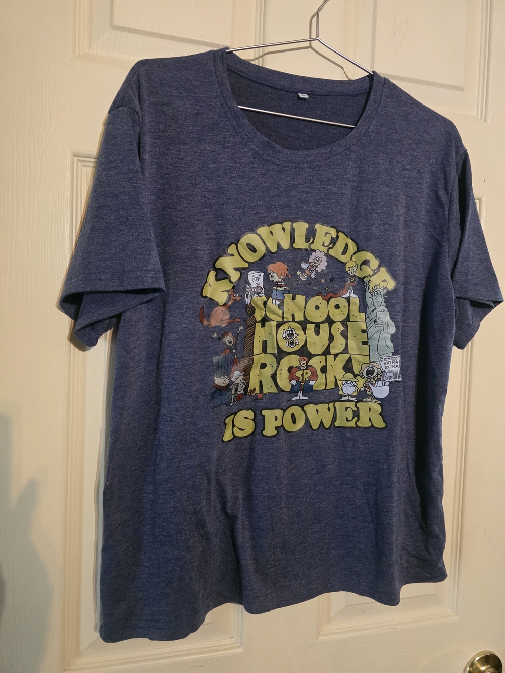 SHEIN Navy Blue Graphic 'Knowledge is Power' School House Rocks Short Sleeve Tee